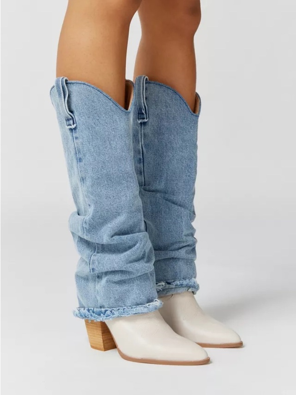 Steve Madden Cream Western Block-Heel Knee Boots